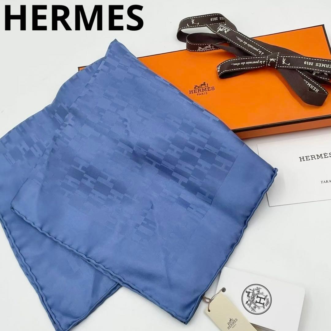 極美品　エルメス　カレ40 スカーフ　ハンカチ　グランH シルク　タグ付き