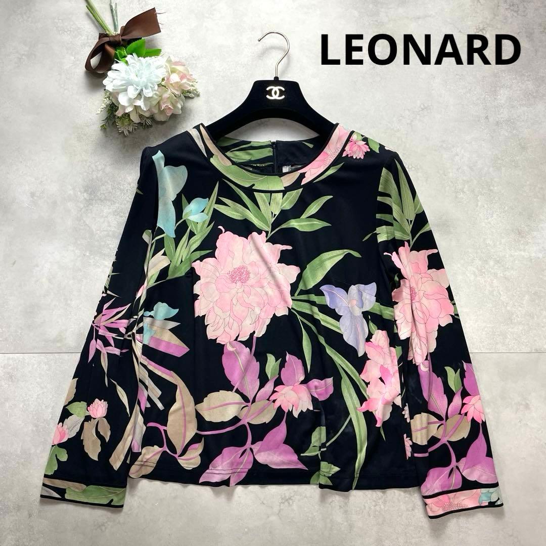 大きいサイズ✨レオナール トップス ロンT 長袖　花 総柄 LL カンカン素材
