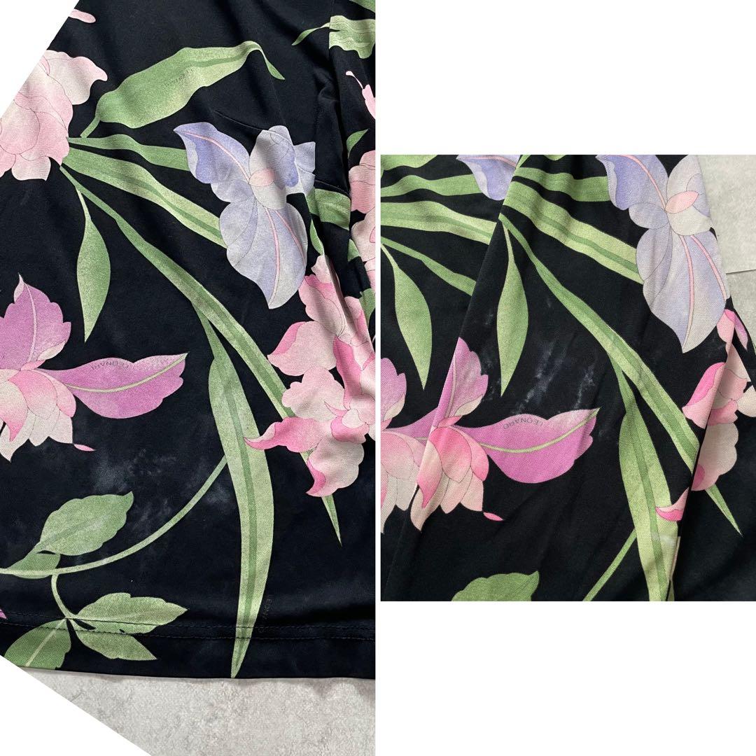 大きいサイズ✨レオナール トップス ロンT 長袖　花 総柄 LL カンカン素材