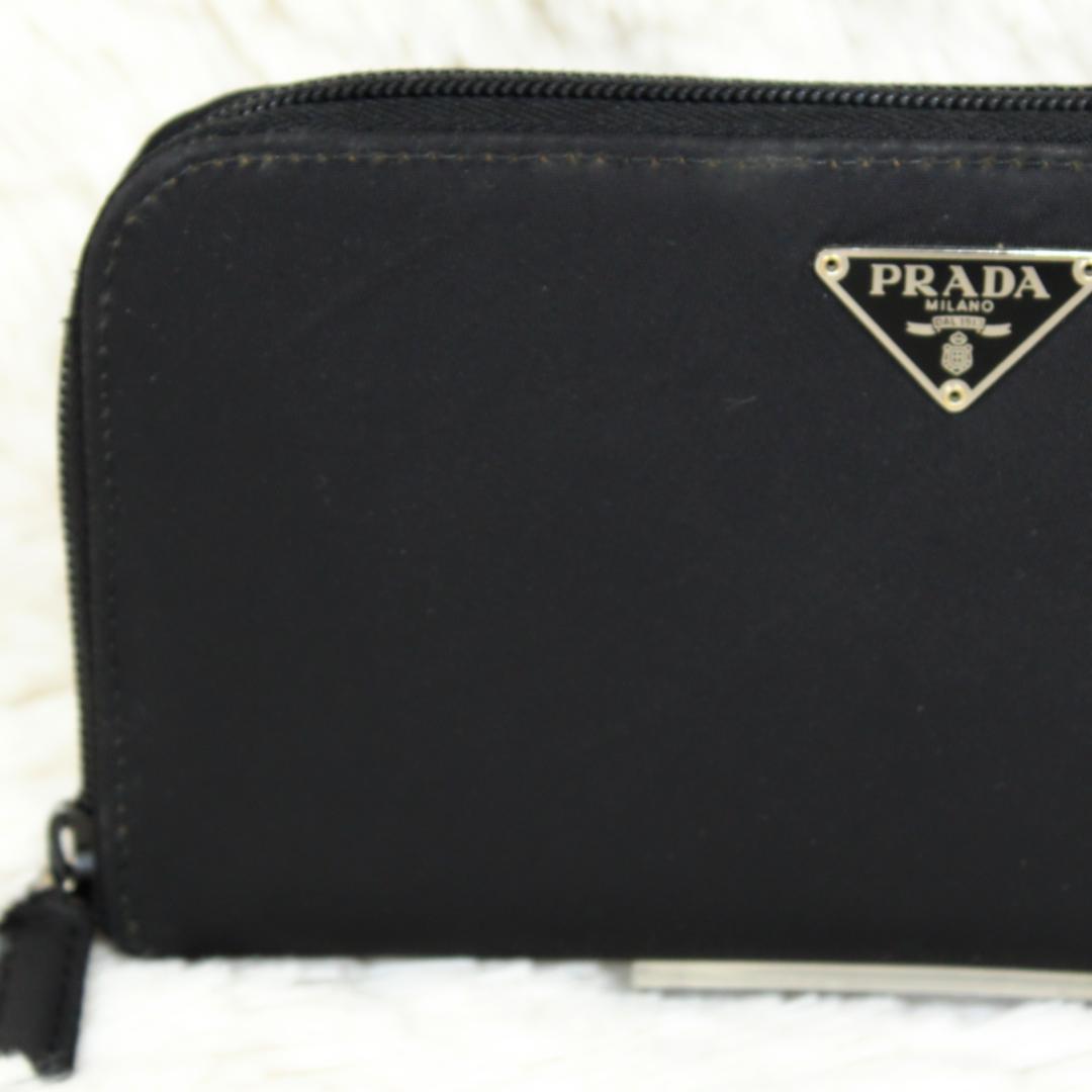 プラダ 長財布 ラウンドジップ 三角ロゴ ナイロン レザー ブラック PRADA