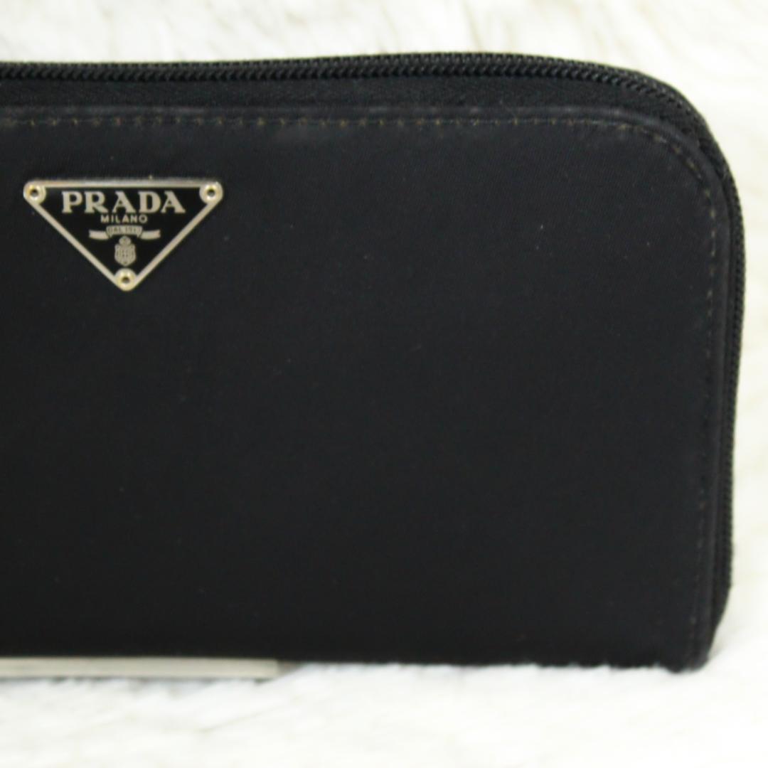 プラダ 長財布 ラウンドジップ 三角ロゴ ナイロン レザー ブラック PRADA