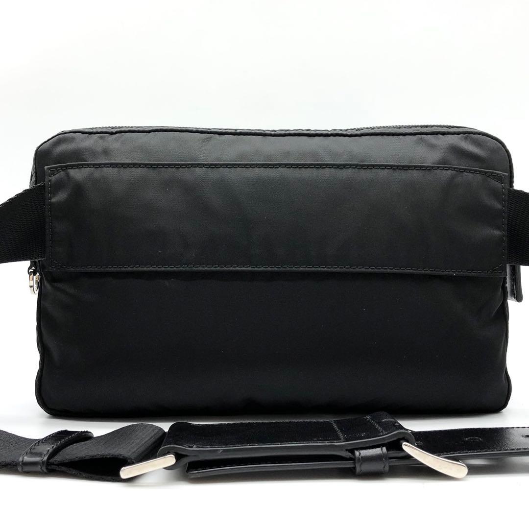 ✨極美品・ギャランティ付✨プラダ ウエストバッグ 三角ロゴ ナイロン レザー 黒