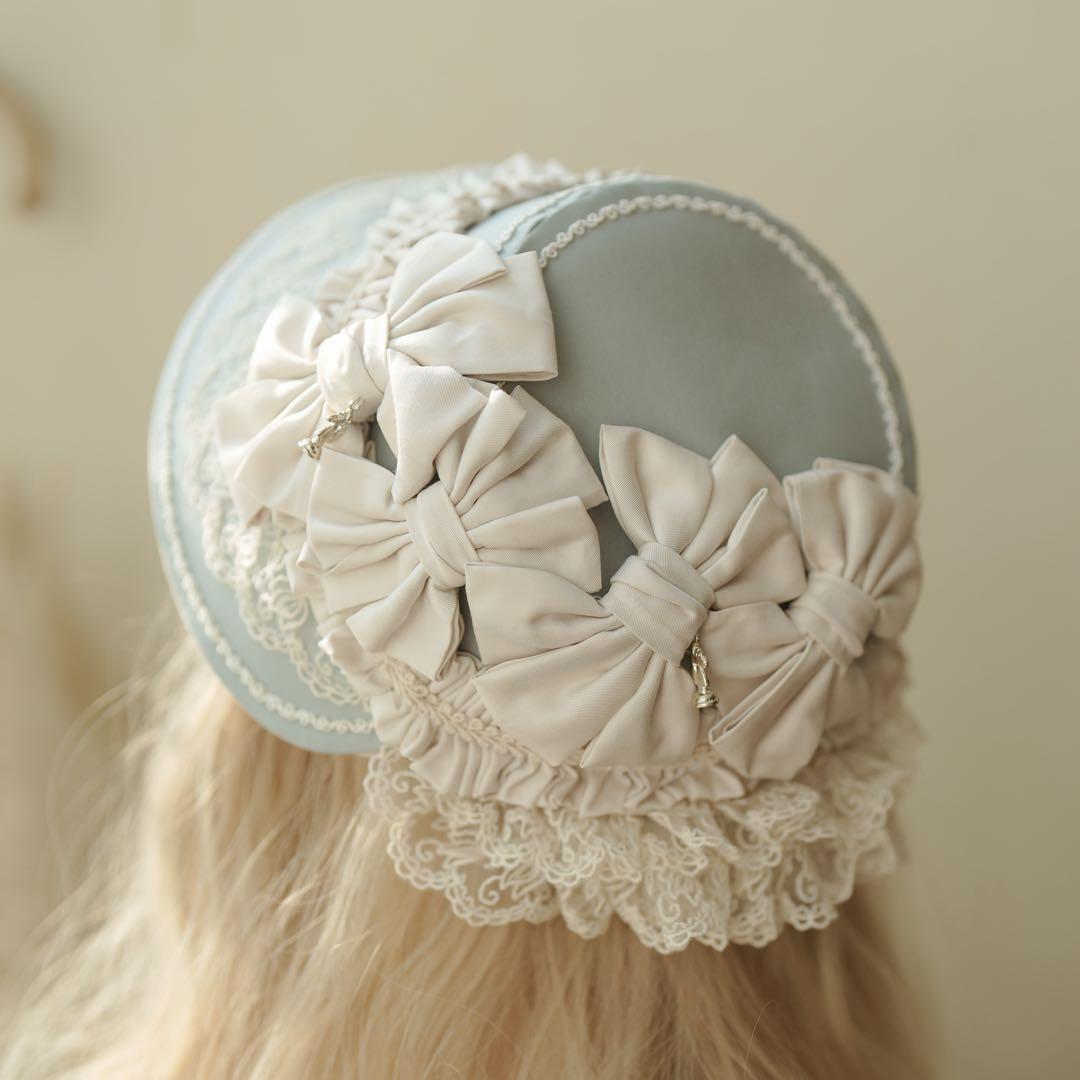 星箱works リボンタルト 帽子型ボンネット サックス