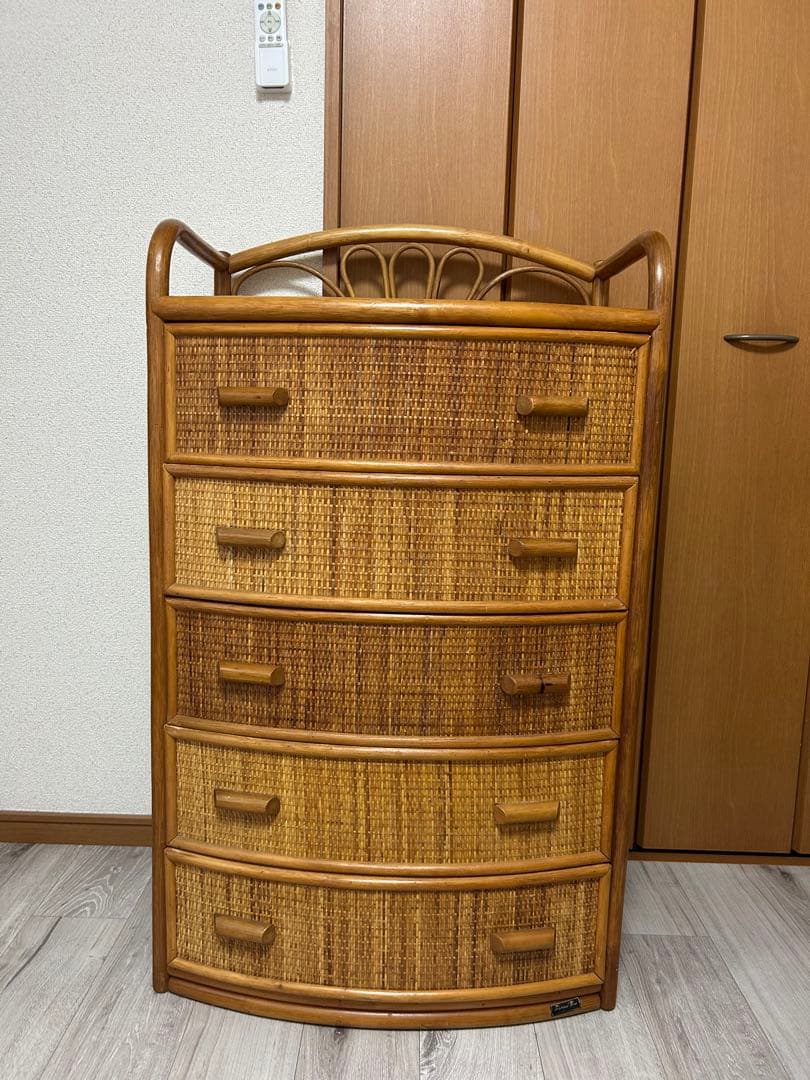 ラタン製　5段チェスト