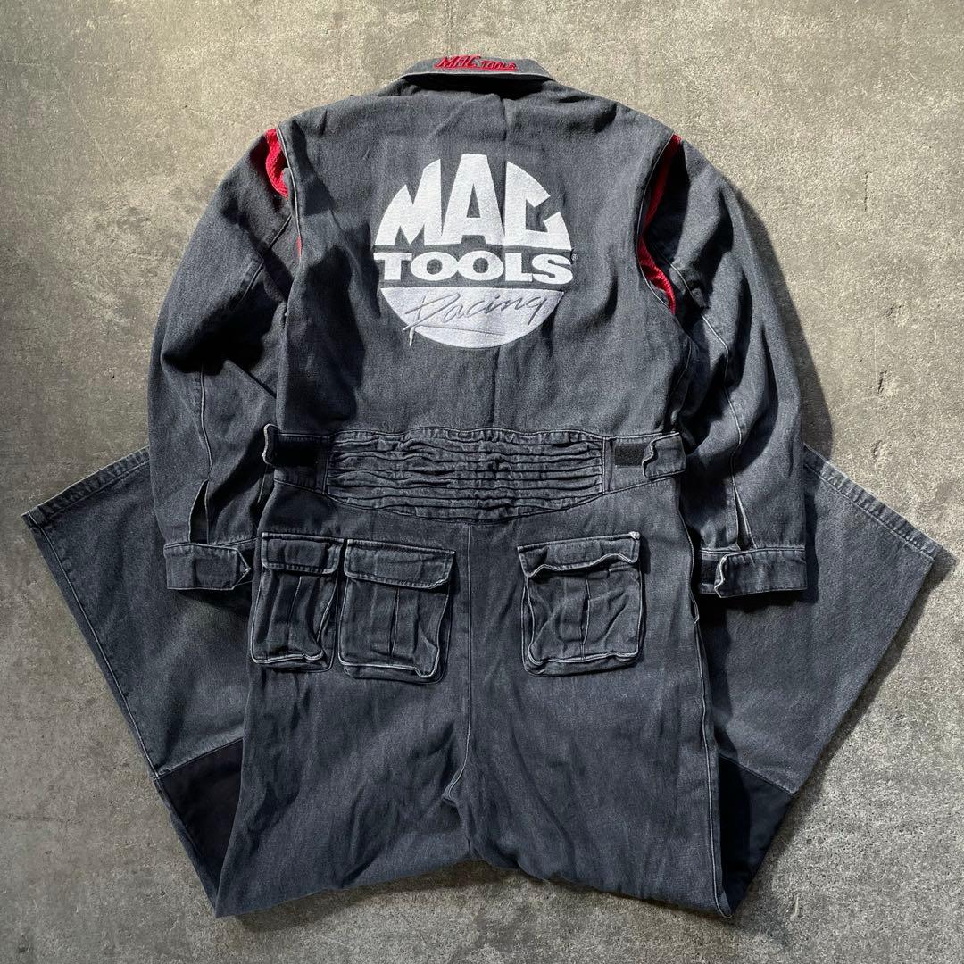 マックツール ブラックデニムオーバーオール つなぎ フルジップ 作業着 ロゴ刺繍