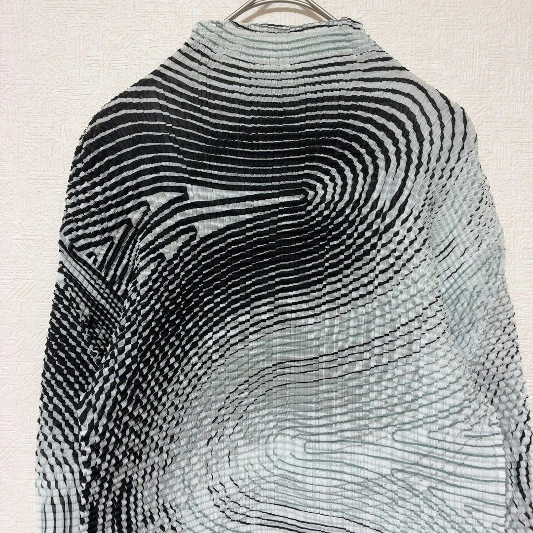 イッセイミヤケ 波模様 長袖 プリーツ カットソー ハイネック 薄手