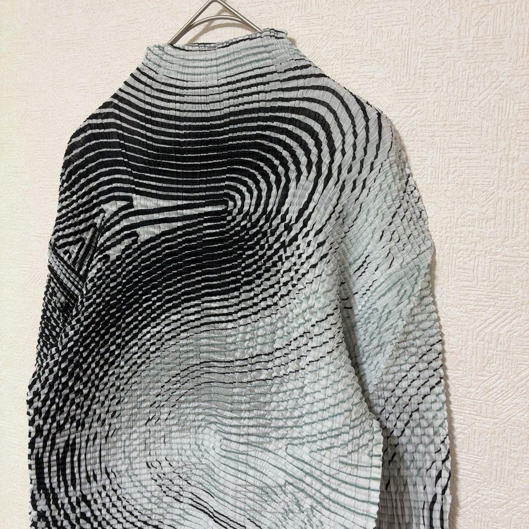 イッセイミヤケ 波模様 長袖 プリーツ カットソー ハイネック 薄手