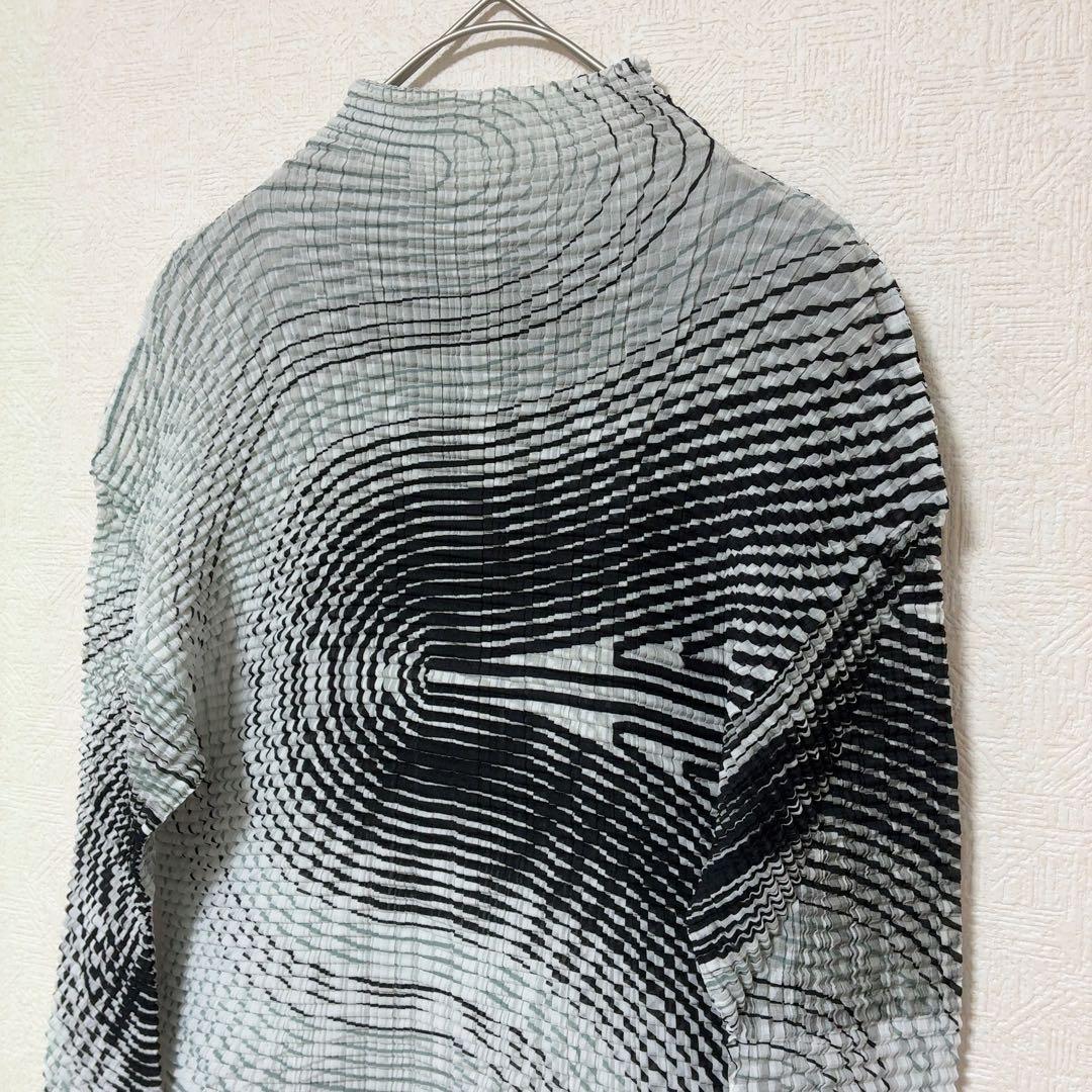 イッセイミヤケ 波模様 長袖 プリーツ カットソー ハイネック 薄手