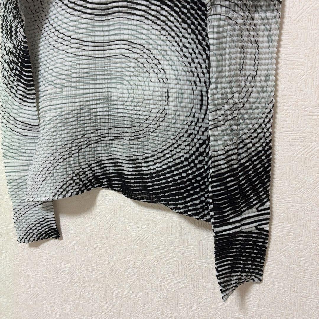 イッセイミヤケ 波模様 長袖 プリーツ カットソー ハイネック 薄手