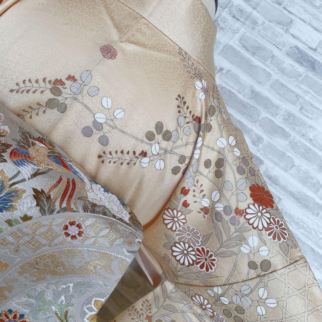 訪問着　フルセット　菊　豪華　手刺繍　金駒刺繍　金彩　綸子　入学式　卒業式　H1