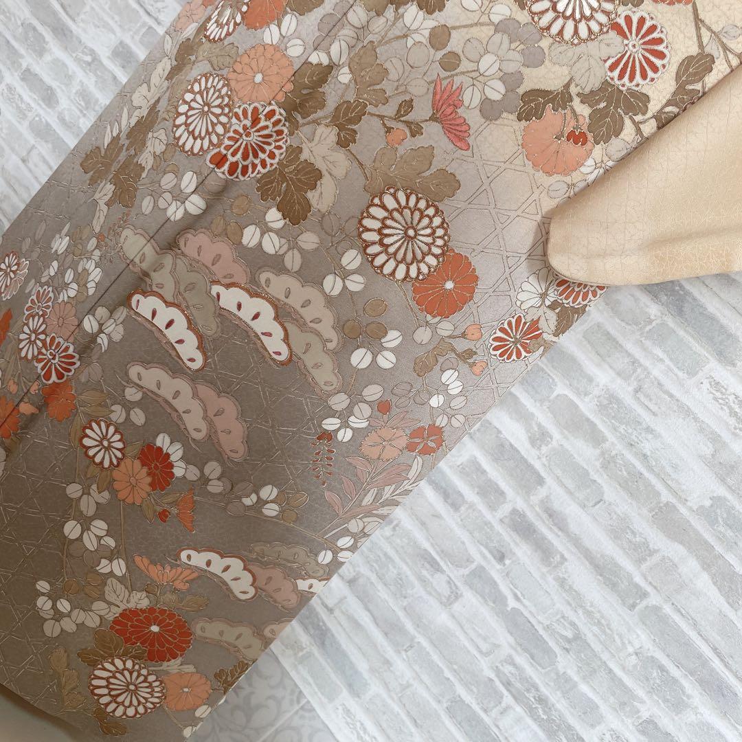 訪問着　フルセット　菊　豪華　手刺繍　金駒刺繍　金彩　綸子　入学式　卒業式　H1