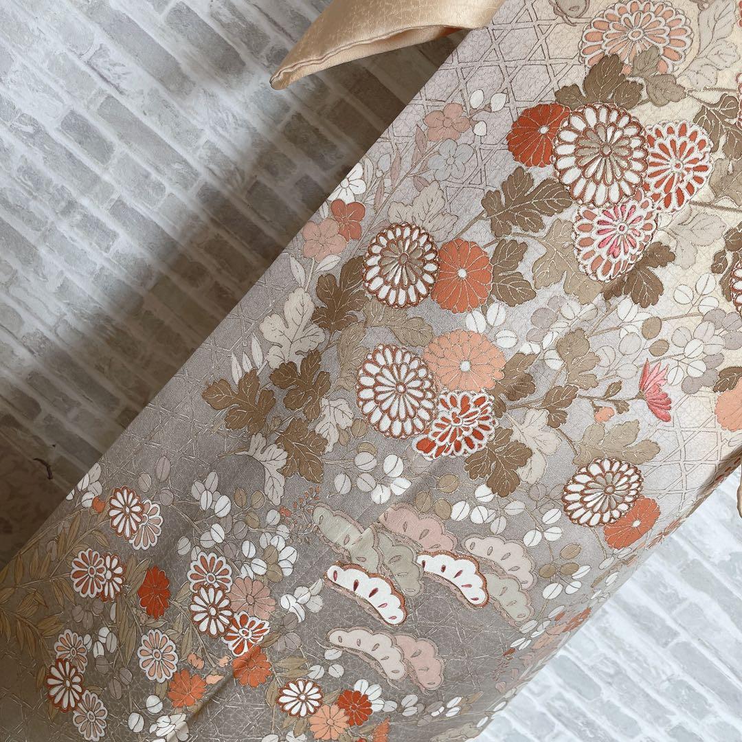 訪問着　フルセット　菊　豪華　手刺繍　金駒刺繍　金彩　綸子　入学式　卒業式　H1