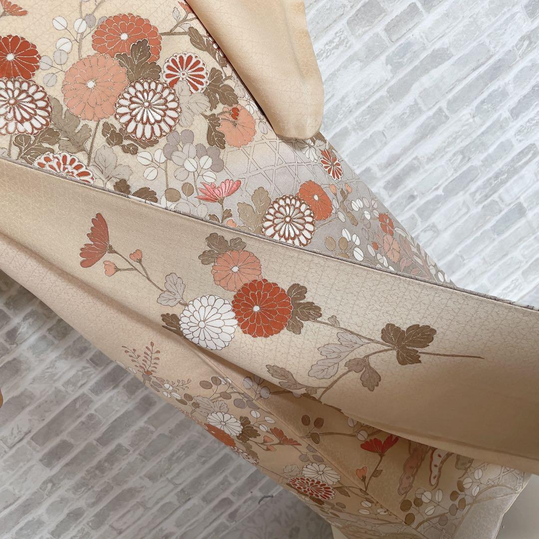 訪問着　フルセット　菊　豪華　手刺繍　金駒刺繍　金彩　綸子　入学式　卒業式　H1
