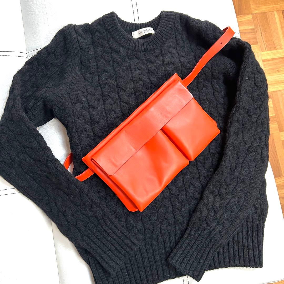 COS レザー ショルダーバッグ ウエストバッグ　オレンジ