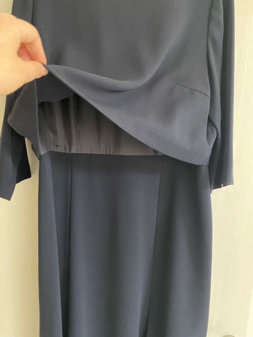 23区大きいサイズ44トリアセダブルジョーゼットネイビーワンピースセレモニー美品