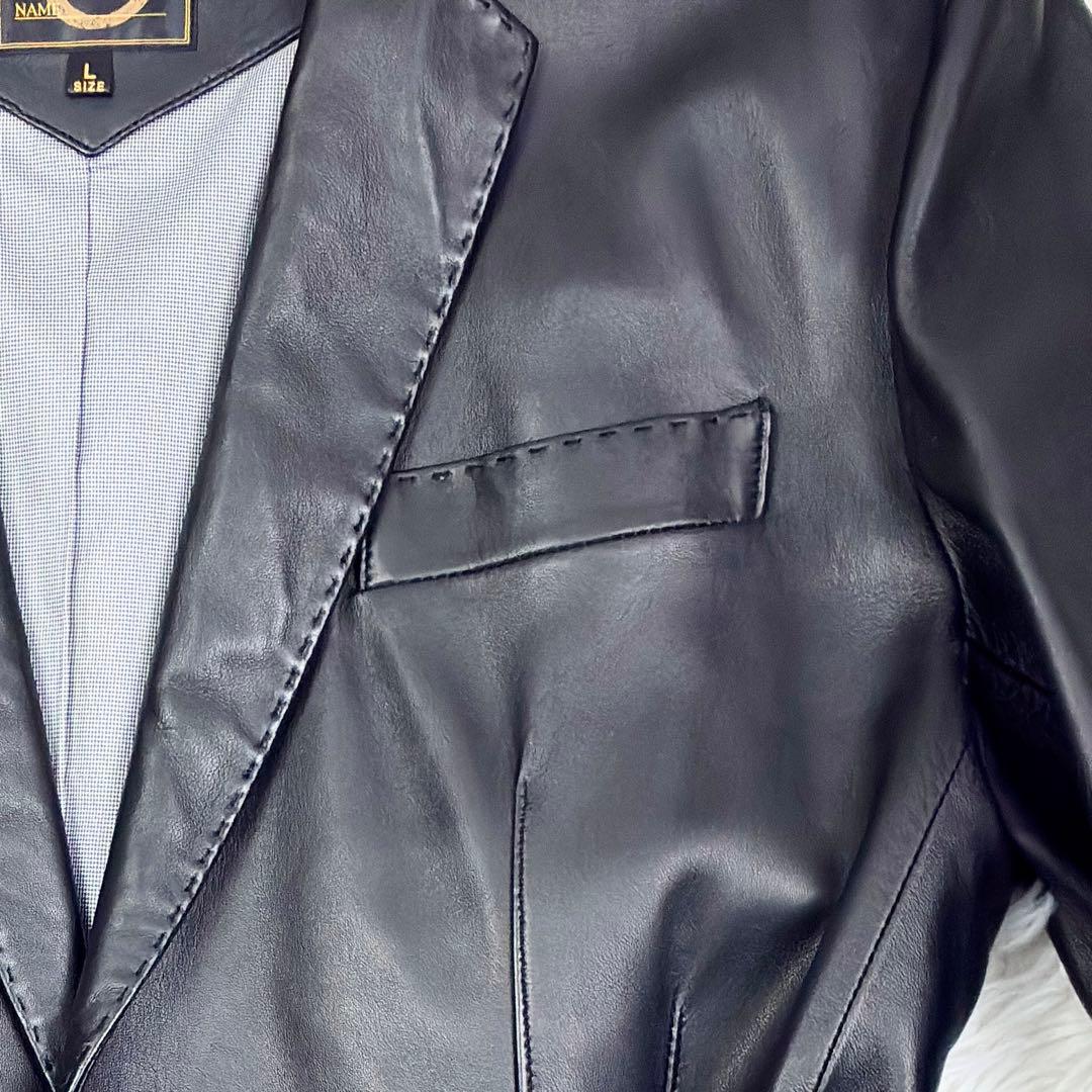 美品　ソルティッソ　ラムレザー　アンコンジャケット　カギフック　メタルボタン　L