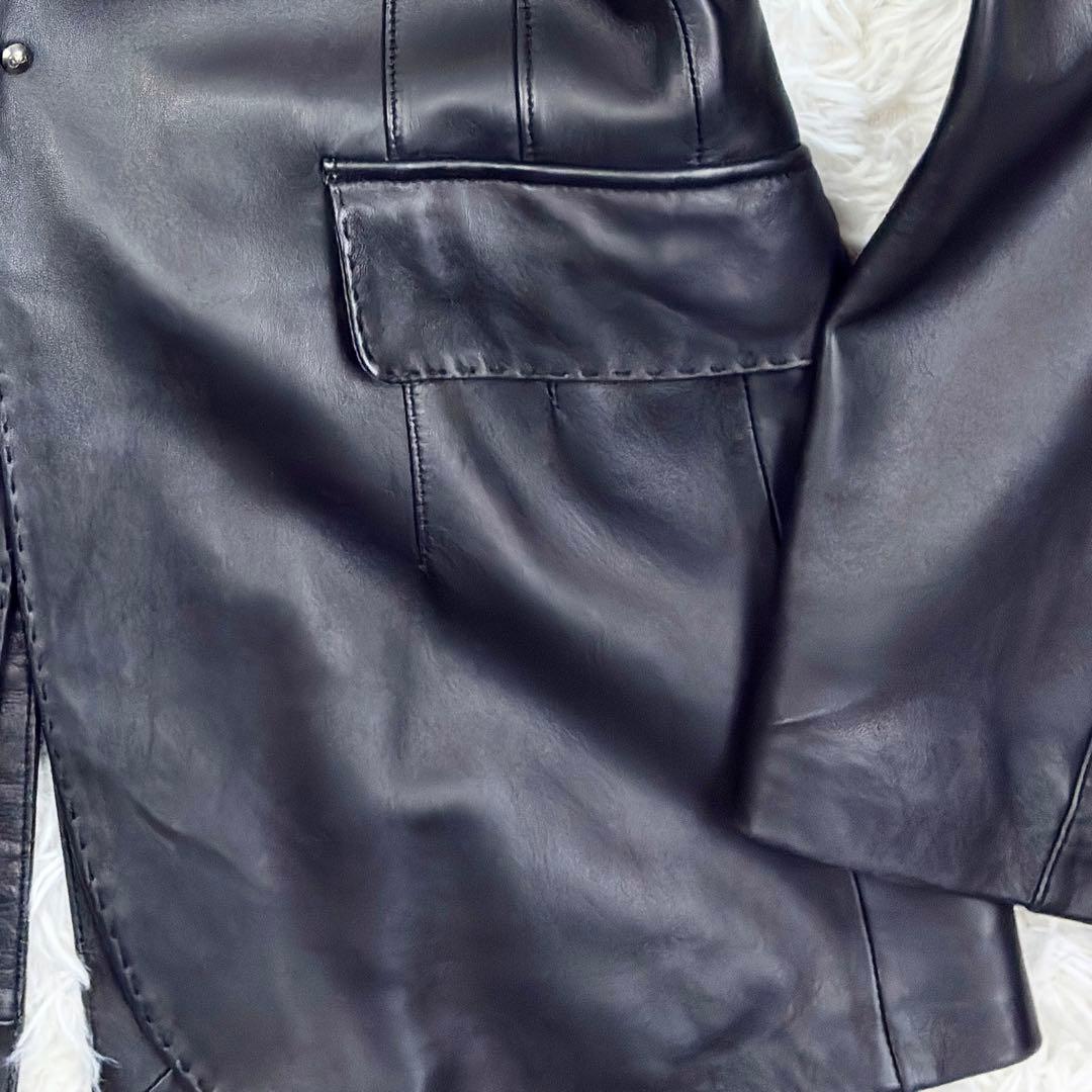 美品　ソルティッソ　ラムレザー　アンコンジャケット　カギフック　メタルボタン　L