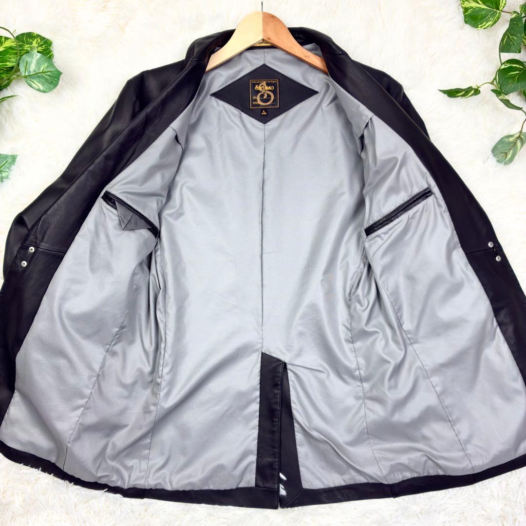 美品　ソルティッソ　ラムレザー　アンコンジャケット　カギフック　メタルボタン　L