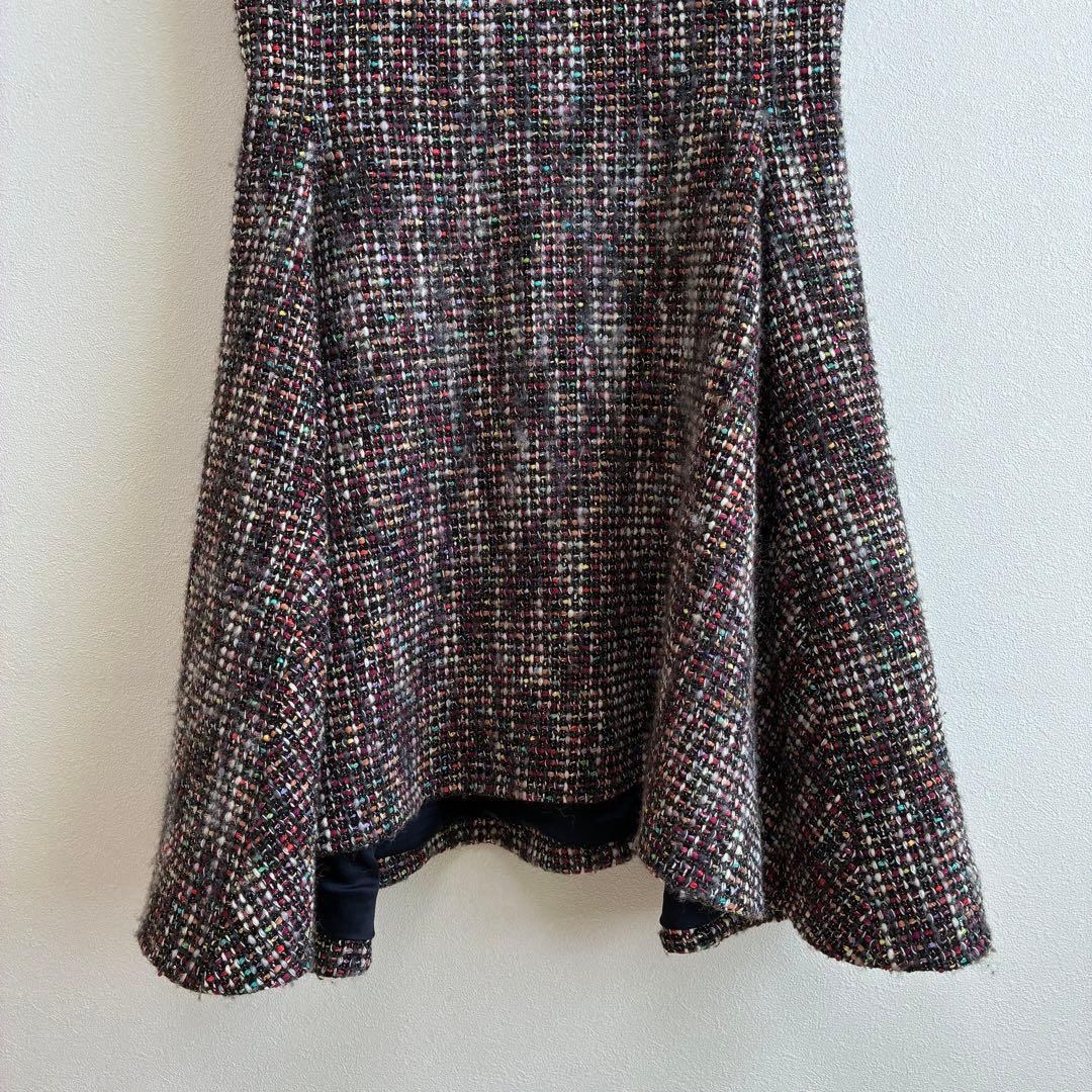 【クリスチャンディオール】ワンピース ノースリーブ ツイード ラメ マルチカラー