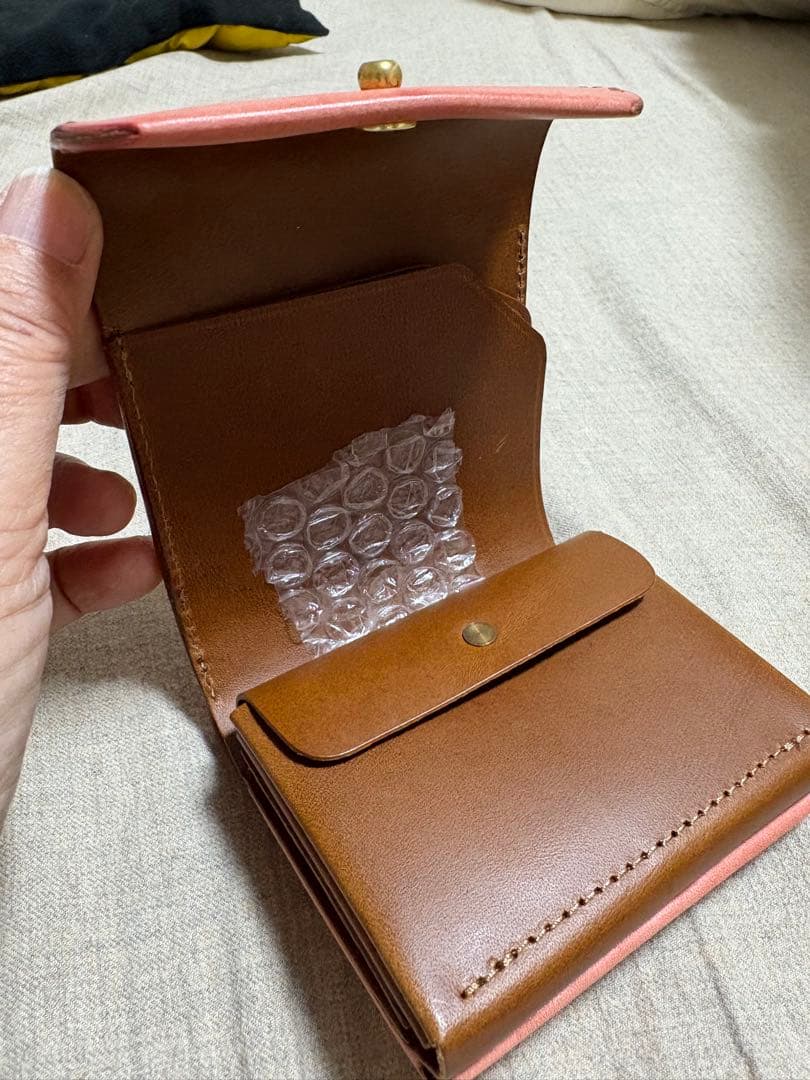 SAFUJI サフジ　 ミニ折り財布（ヨコ）ピンク&キャメル