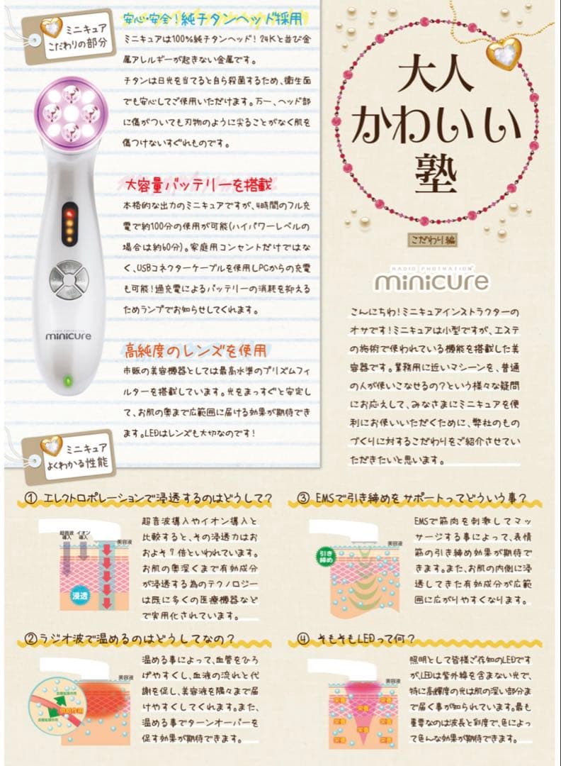 ミニキュア　ラジオフォトレーション　美顔器　エレクトロポレーション　EMS