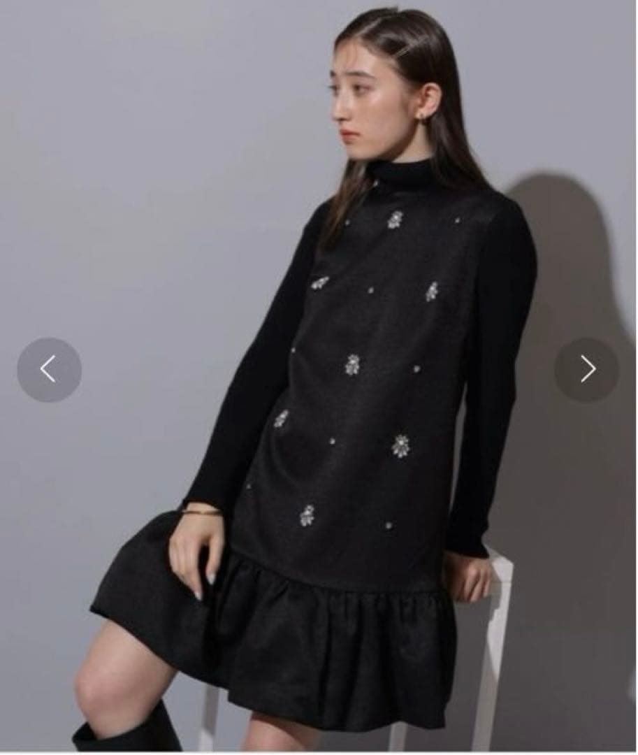 極美品 Rirandture リランドチュール ビジューミニワンピース 黒 M