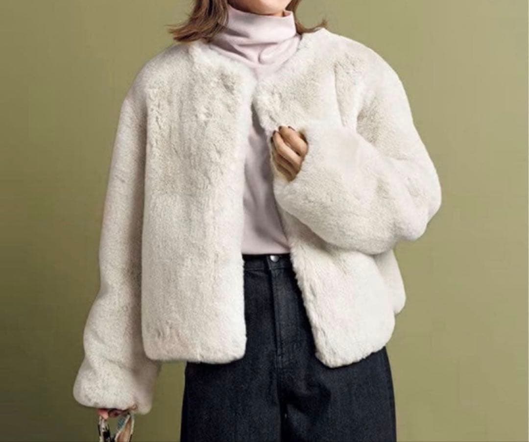 UNFILO エコファークロップドジャケット　ホワイト　M