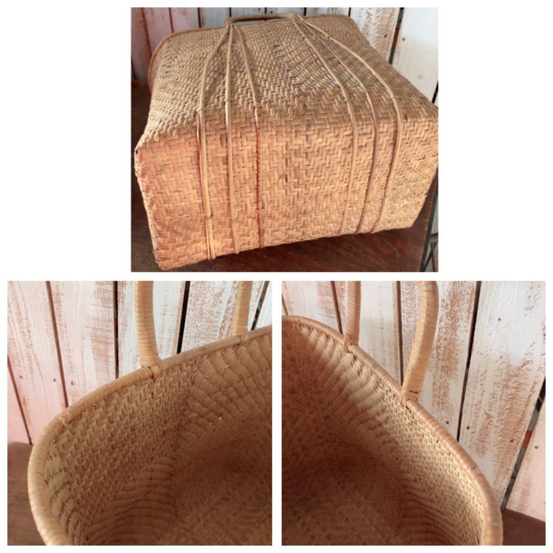 ヴィンテージ　天然素材 ハンドル付きバスケット 竹かごバッグ 竹籠バッグ