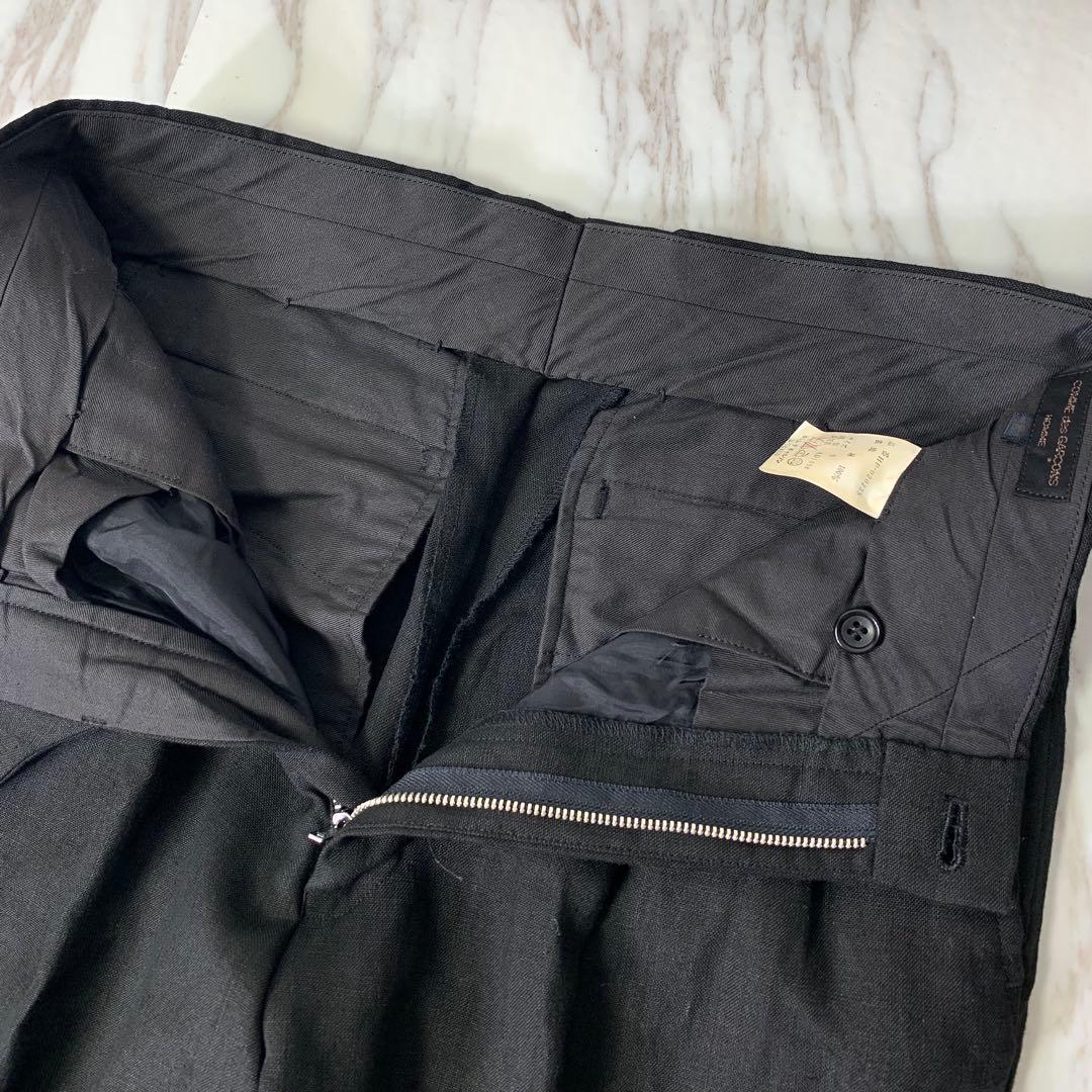 90s コムデギャルソンオム リネンツータックスラックス S ブラック 日本製