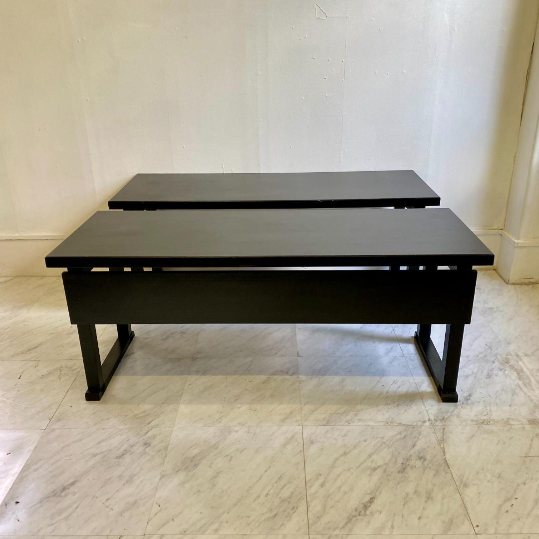 千翔 龍門堂 長テーブル 黒の木製テーブル2台セット 折りたたみ 和室