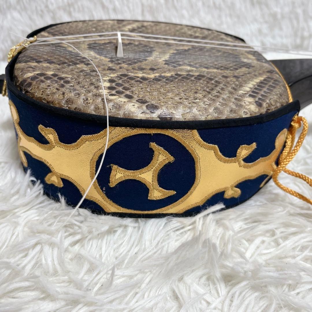 【美品】 琉球本蛇皮 三味線 クロコ調 ハードケース 爪 琉球三味線