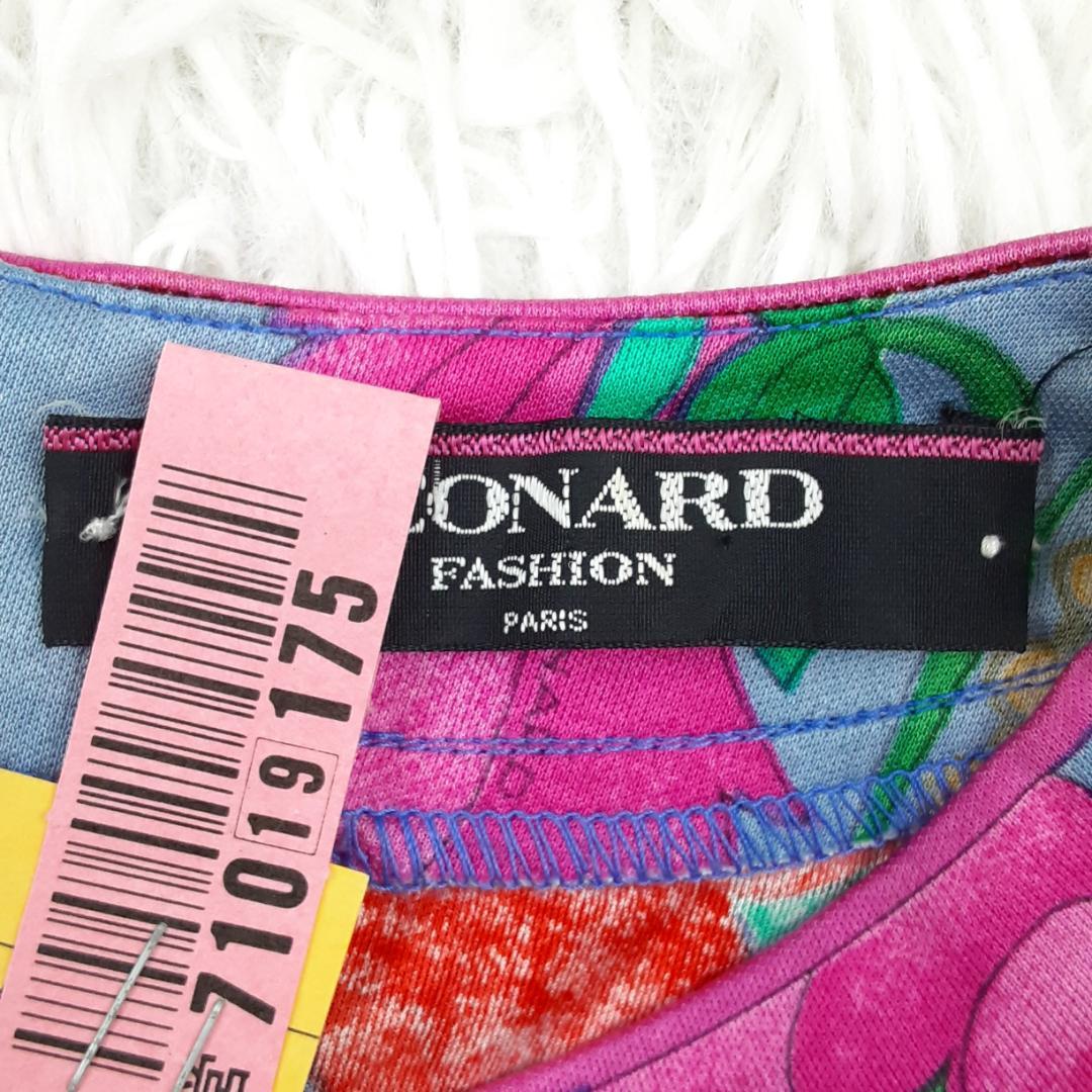 美品◎LEONARD レオナール 半袖カットソー 花柄 ジュエリー柄 トリム