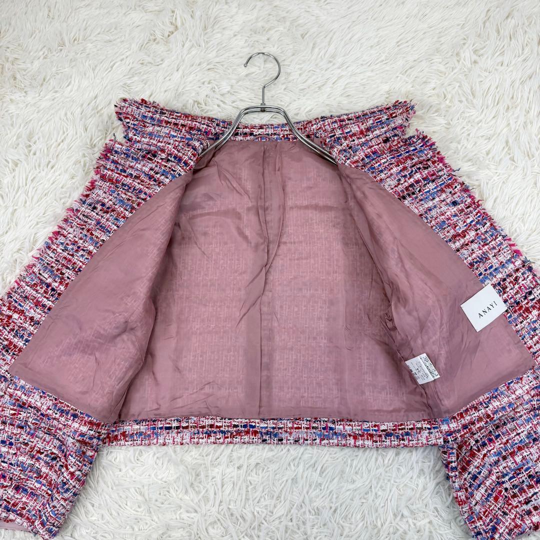 2024 アナイ レッドツイードステンカラー ジャケット 金釦 テーラード S