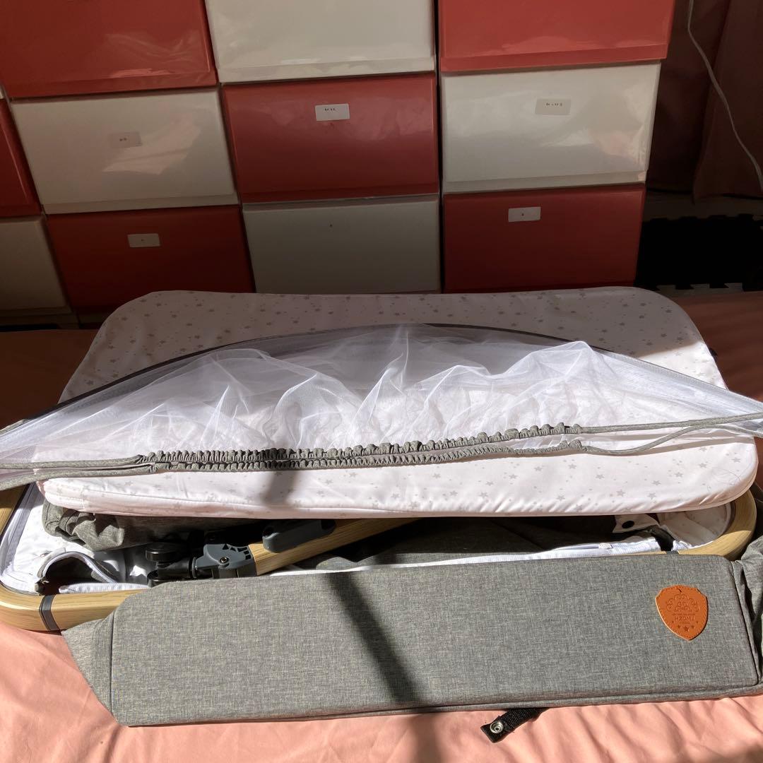 HZDMJ ベビーベッド グレー メッシュサイド