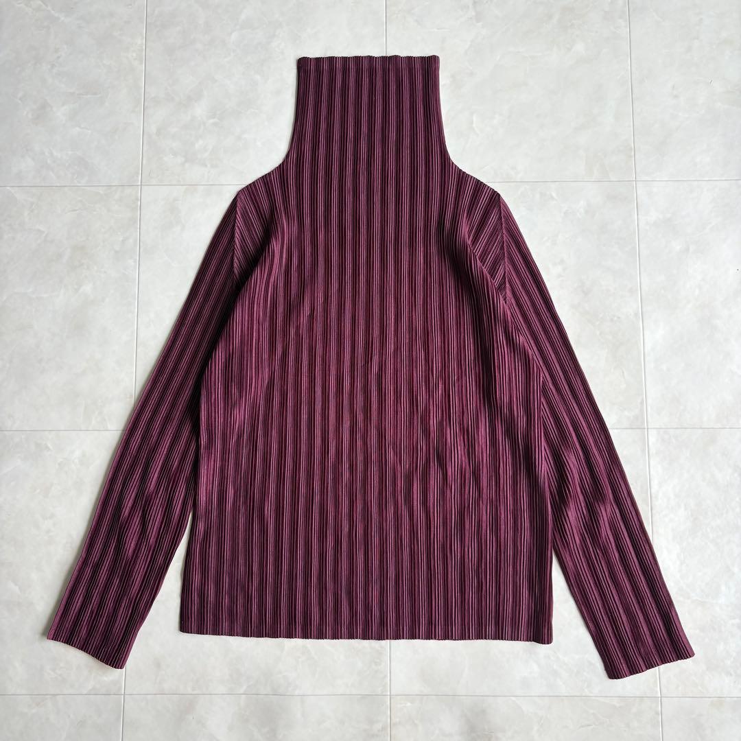 希少色✨ プリーツプリーズ タートル長袖プリーツトップ ワイン 3 日本製 伸縮