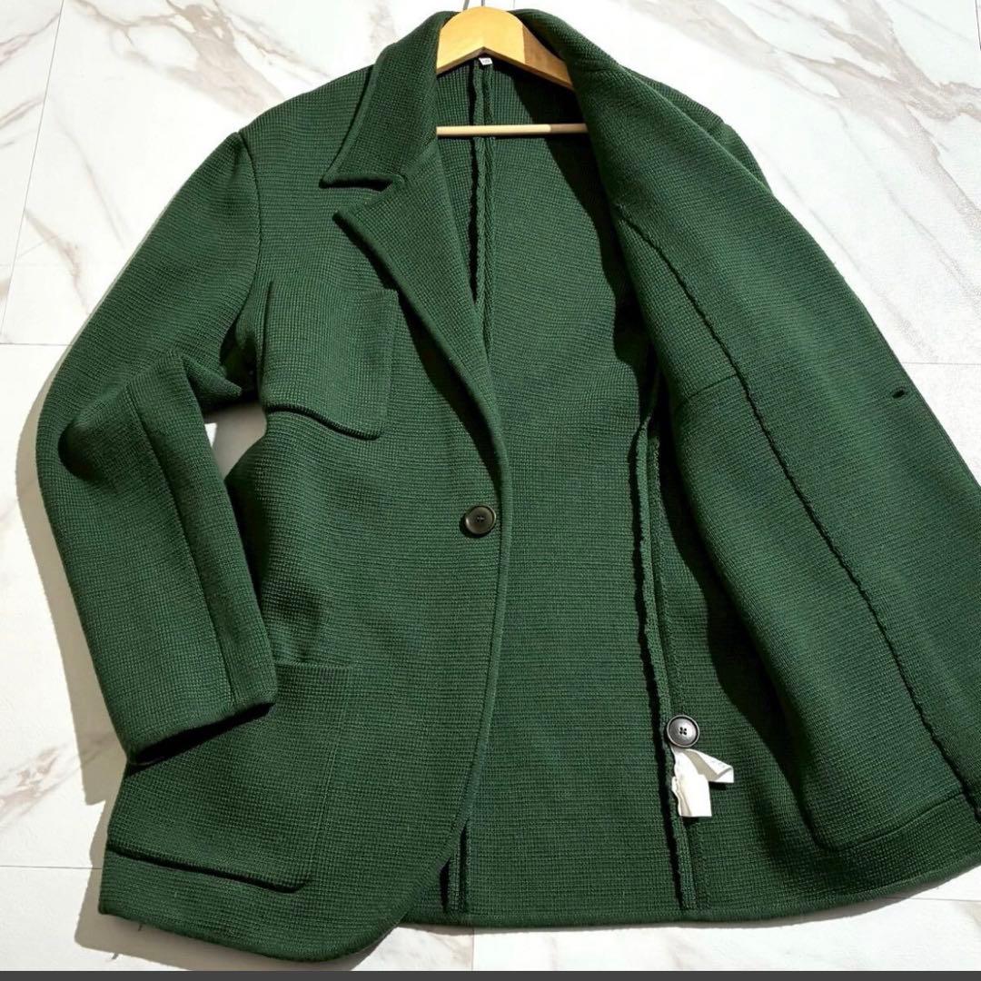 極美品/50(XL)ジョルジオアルマーニ ジャケット テーラード ニット生地 緑