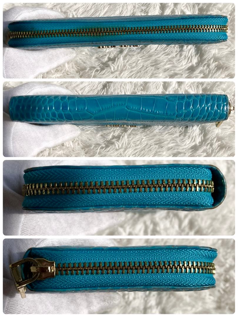 超激レア✨美品　ミュウミュウ 長財布 クロコ型押し　エナメル　レザー　ブルー　青