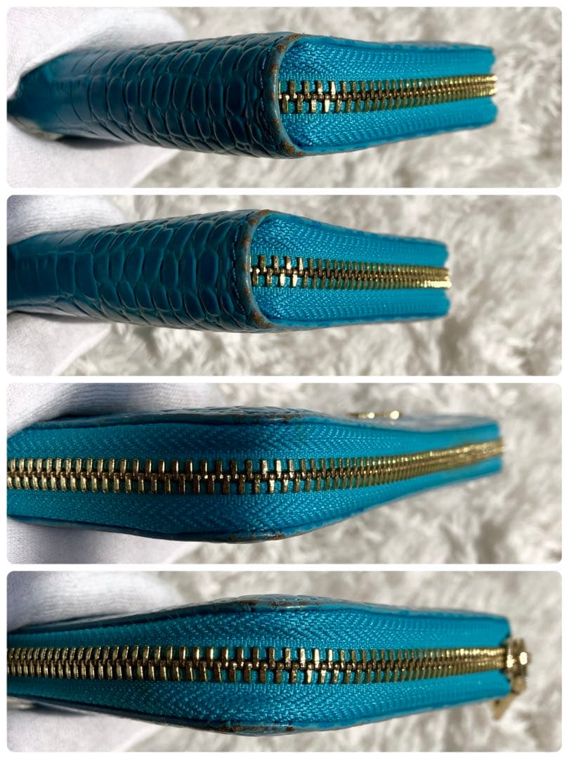 超激レア✨美品　ミュウミュウ 長財布 クロコ型押し　エナメル　レザー　ブルー　青
