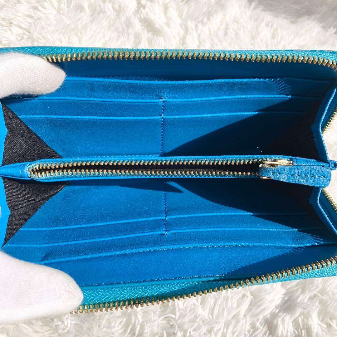 超激レア✨美品　ミュウミュウ 長財布 クロコ型押し　エナメル　レザー　ブルー　青