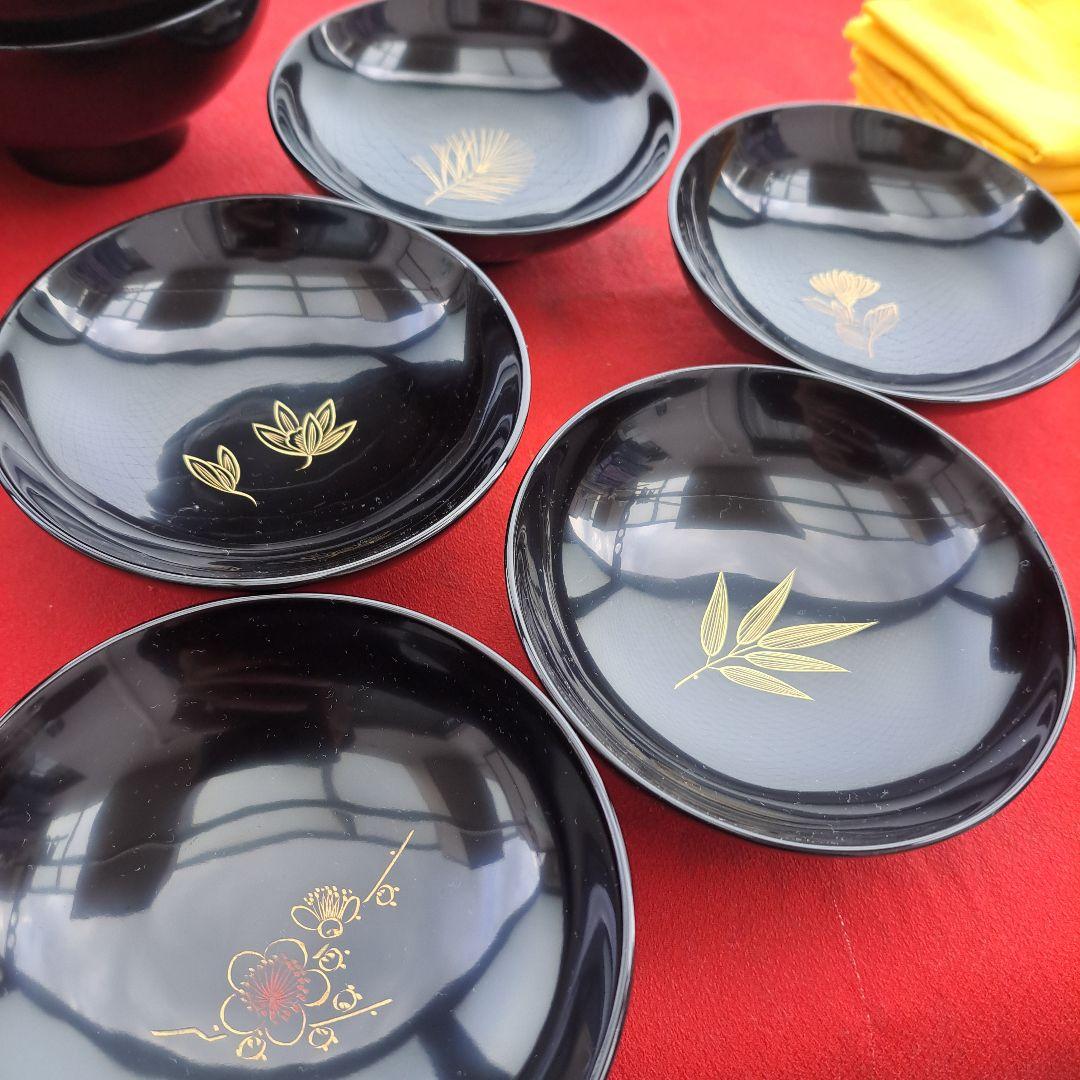 【輪島塗　御吸物椀×5客】布着本堅地　浅見漆器店　沈金\"五君子　未使用