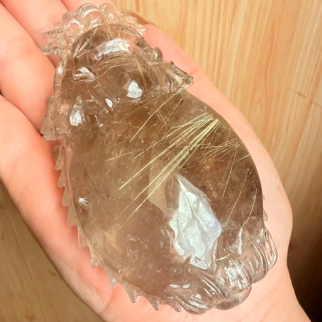 天然石 ルチルクォーツ龍亀。oＯo。金運　パワーストーン