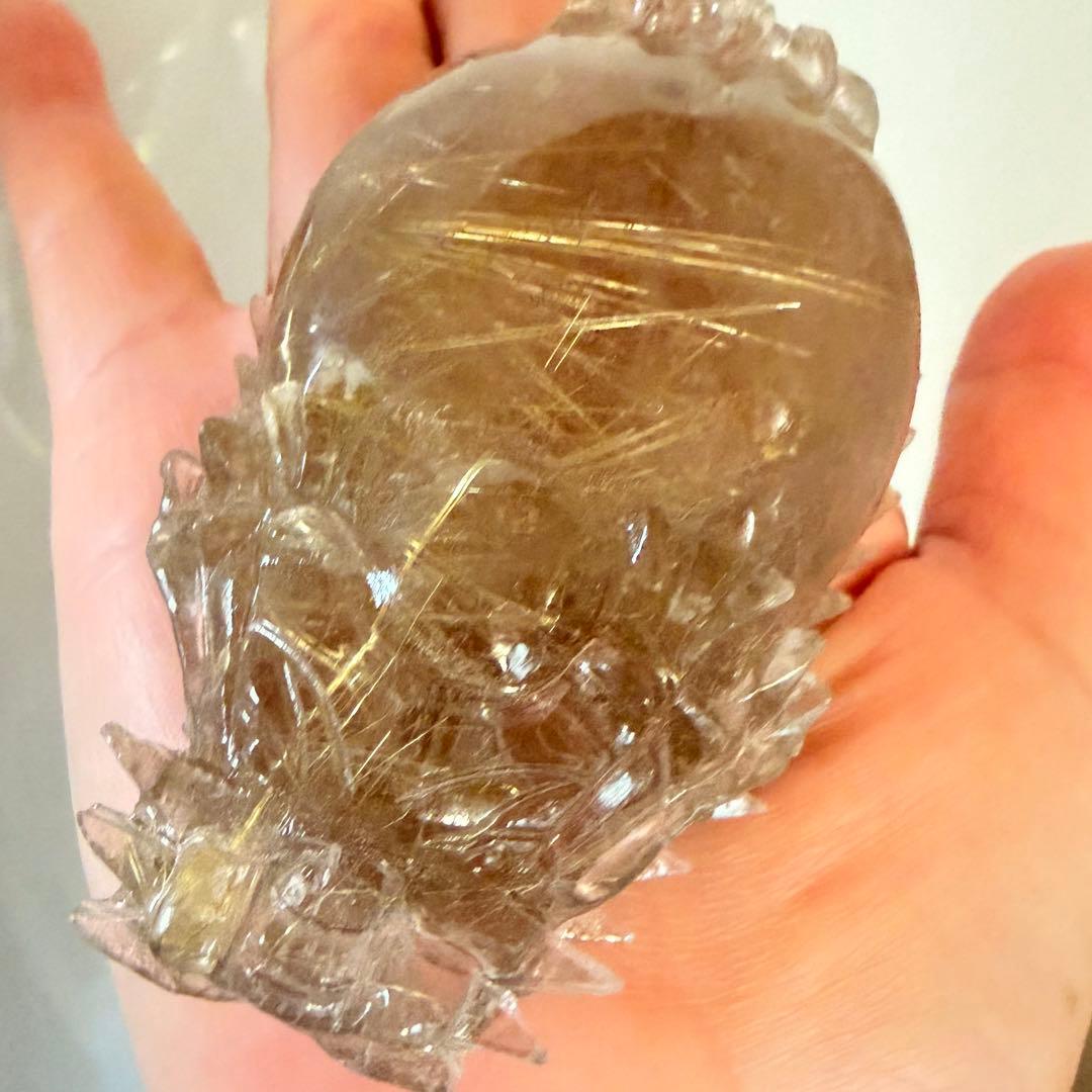 天然石 ルチルクォーツ龍亀。oＯo。金運　パワーストーン