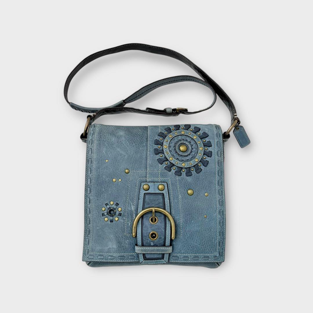 COACH ショルダーバッグ スタッズ カットワーク ブルー ヴィンテージ