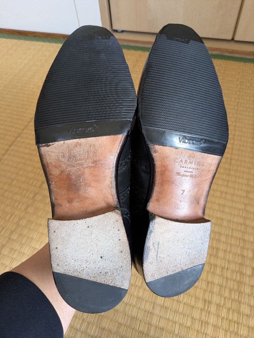 カルミナ　ウイングチップ　フルブローグ　外羽根　黒　サイズ7（25.5）