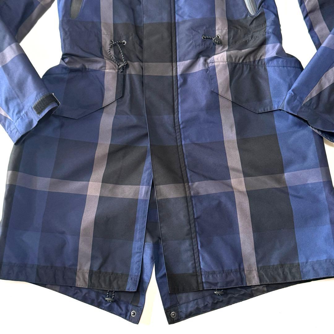 美品 ブラックレーベルクレストブリッジ 撥水 モッズコート チェック フーデッド