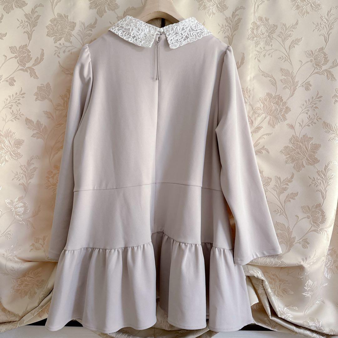 美品 大きいサイズ ローズティアラ 2way 襟レース フリルチュニック ワンピ