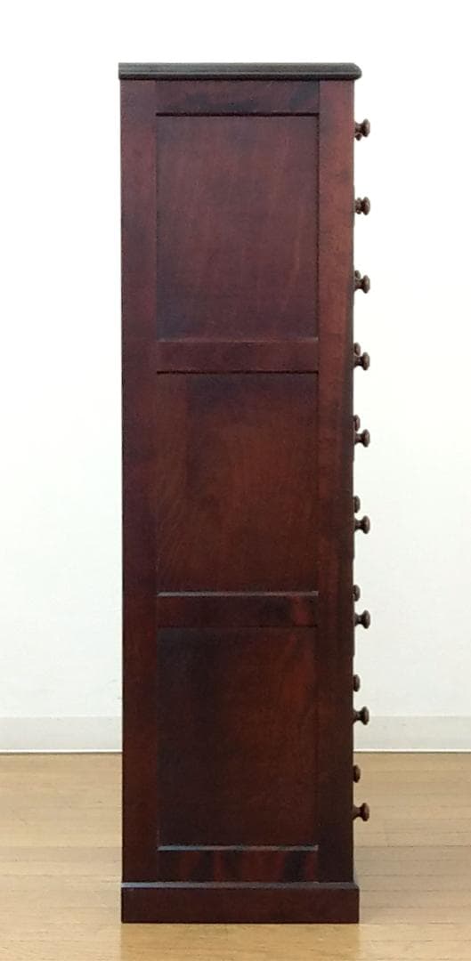 程度良 北海道民芸家具 木製 カバ材 9段 11杯 スリム チェスト 収納家具