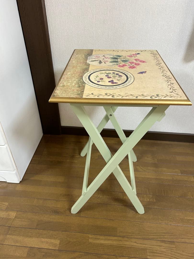 【美品】トールペイント風　折りたたみテーブル　アンティーク