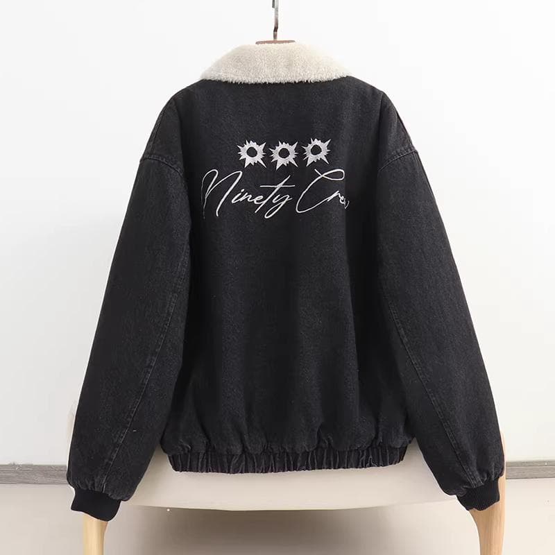 L 新品 9090 Bullet Logo Boa Denim Jacket