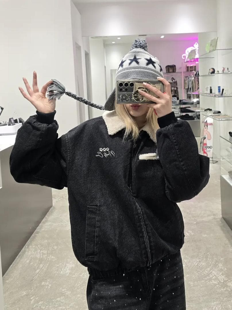 L 新品 9090 Bullet Logo Boa Denim Jacket